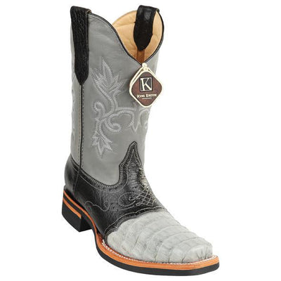King Exotic Caiman Square Toe Gray Boots
