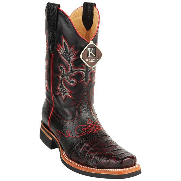 King Exotic Caiman Square Toe Black Cherry Boots