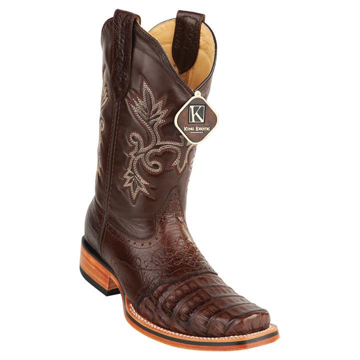 Men's King Exotic Caiman Belly Snip Toe Boots Brown