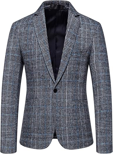 Cashmere and Charcoal Grey and Blue Blazer - Plaid Sport Coat - Windowpane Pattern