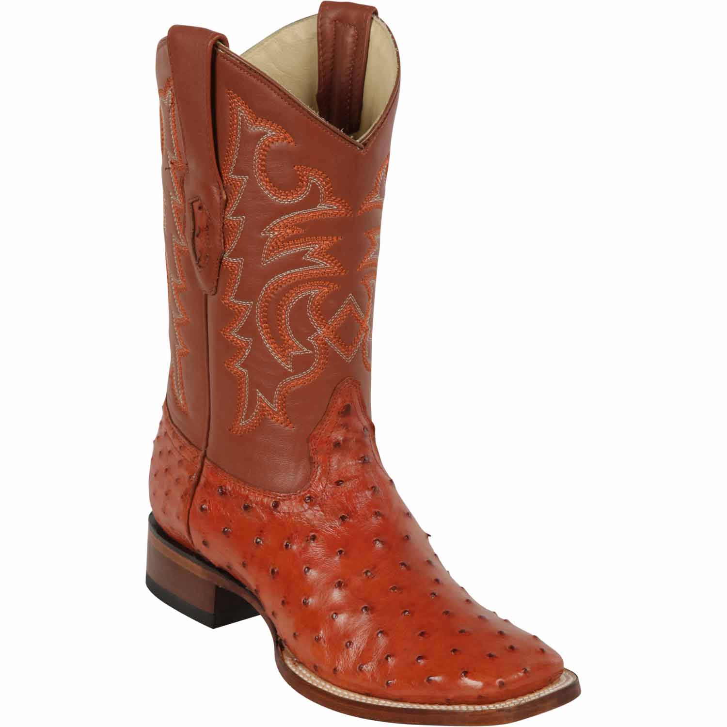 Los Altos Ostrich Skin Wide Square Toe Boots