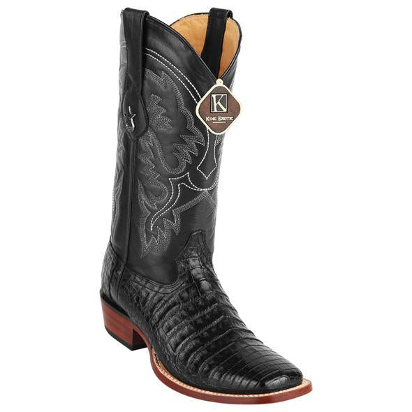 King Exotic Caiman Belly Wide Toe Black Boots