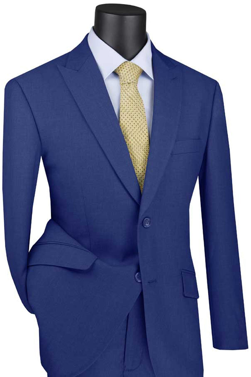 2 Button Modern Fit Peak Lapel Blue Suit