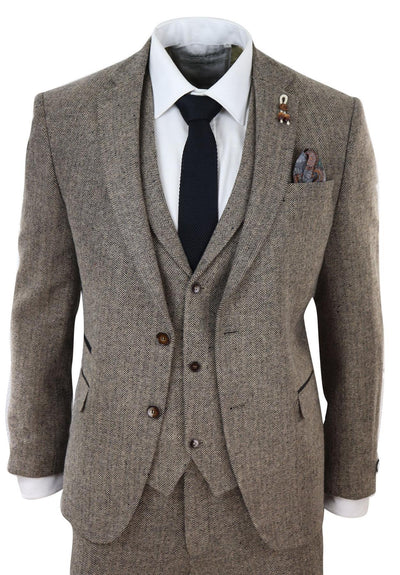 Classic Peaky Blinders Inspired Suit – Oak Brown 3-Piece Herringbone Tweed