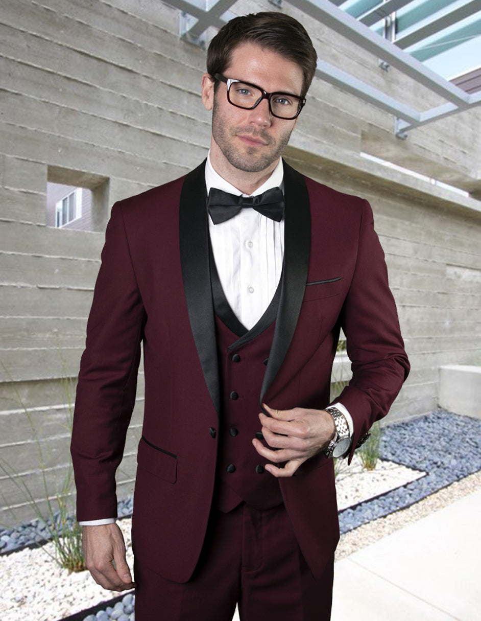 Burgundy Wool Shawl Tuxedo with Vest