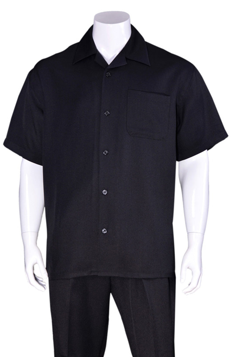 Men's Solid Black Short Sleeve Walking Suit
