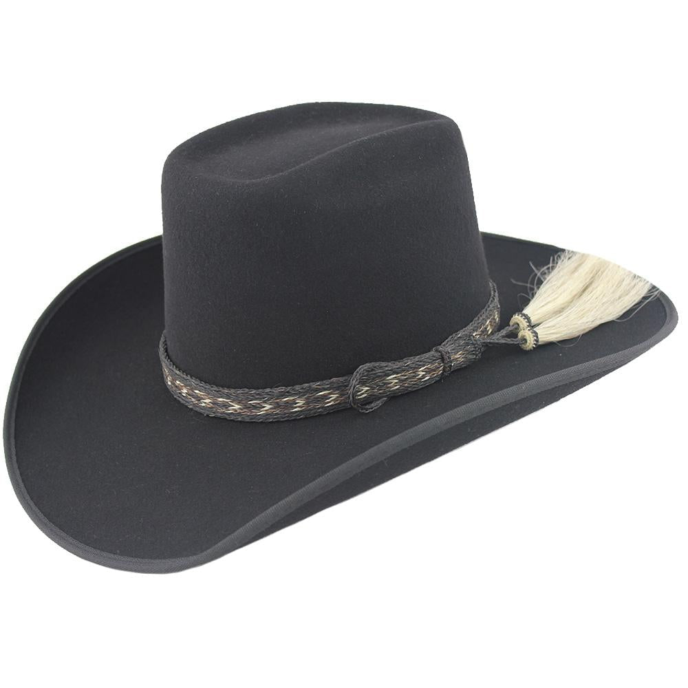 Black 6X Brick Crown Felt Hat with Horsehair Band