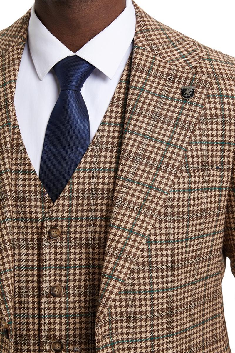 Stacy Adams Glen Plaid Suit Camel & Green