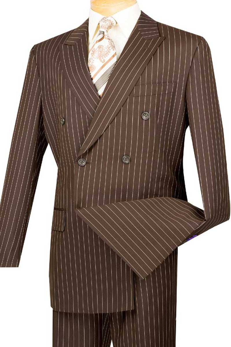 Brown Double Breasted Pinstripe Suit