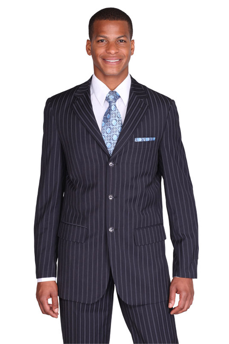Classic Fit 3 Button Pinstripe Suit - Navy