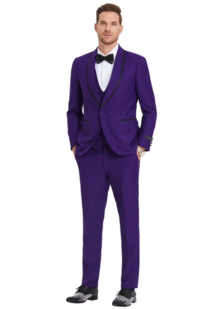Purple Birdseye Shawl Tuxedo with Satin Trim