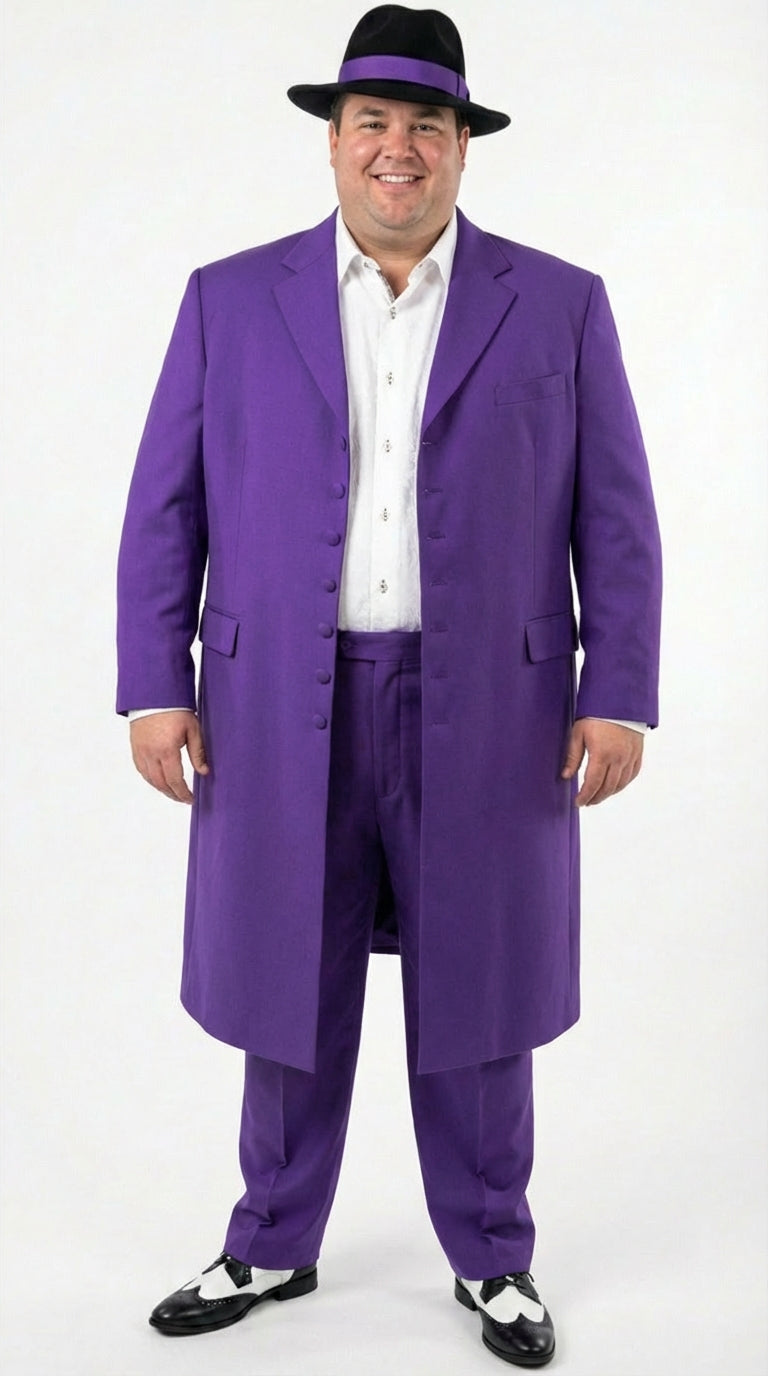 Purple Zoot Suit for Men | Classic Mafia & Gangster Style Long Coat Suit | Vintage 1920s–1940s Formal Outfit