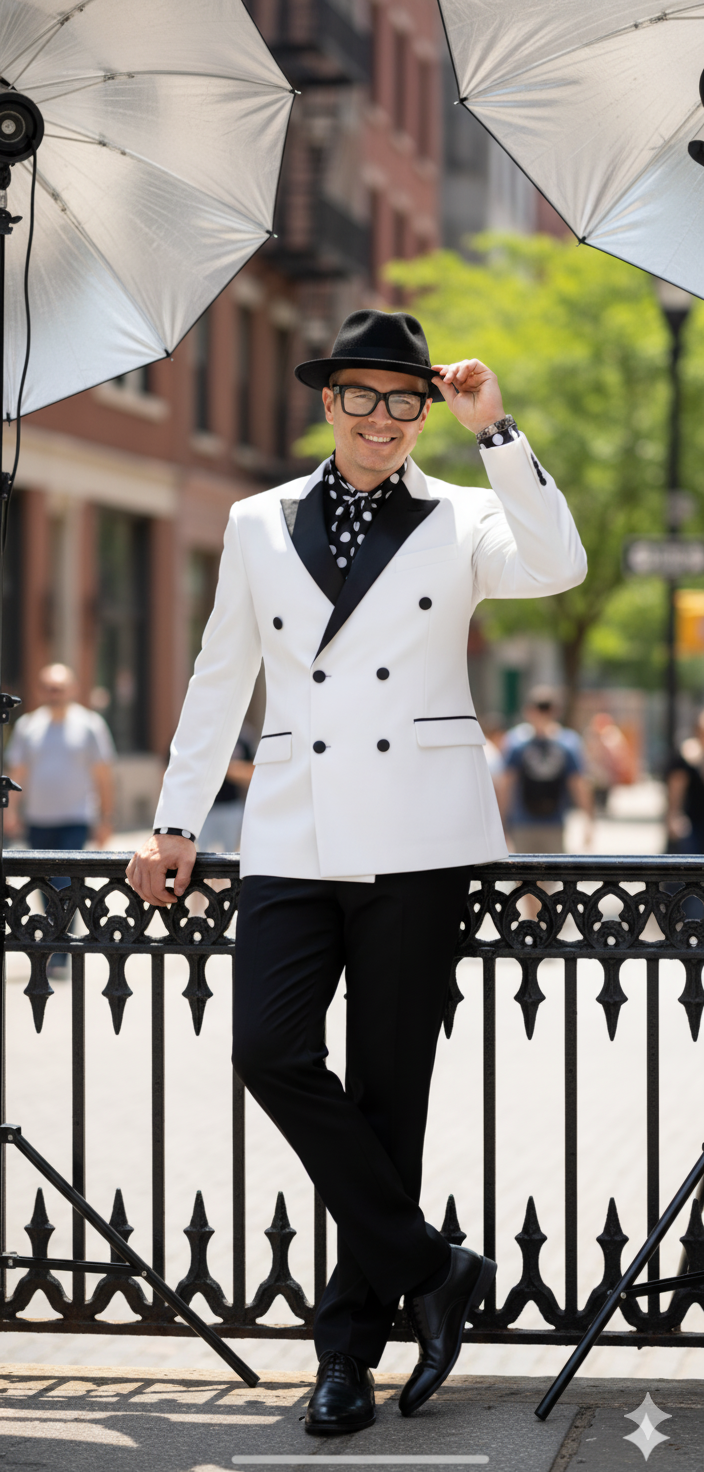 White & Black Double-Breasted Slim Tuxedo