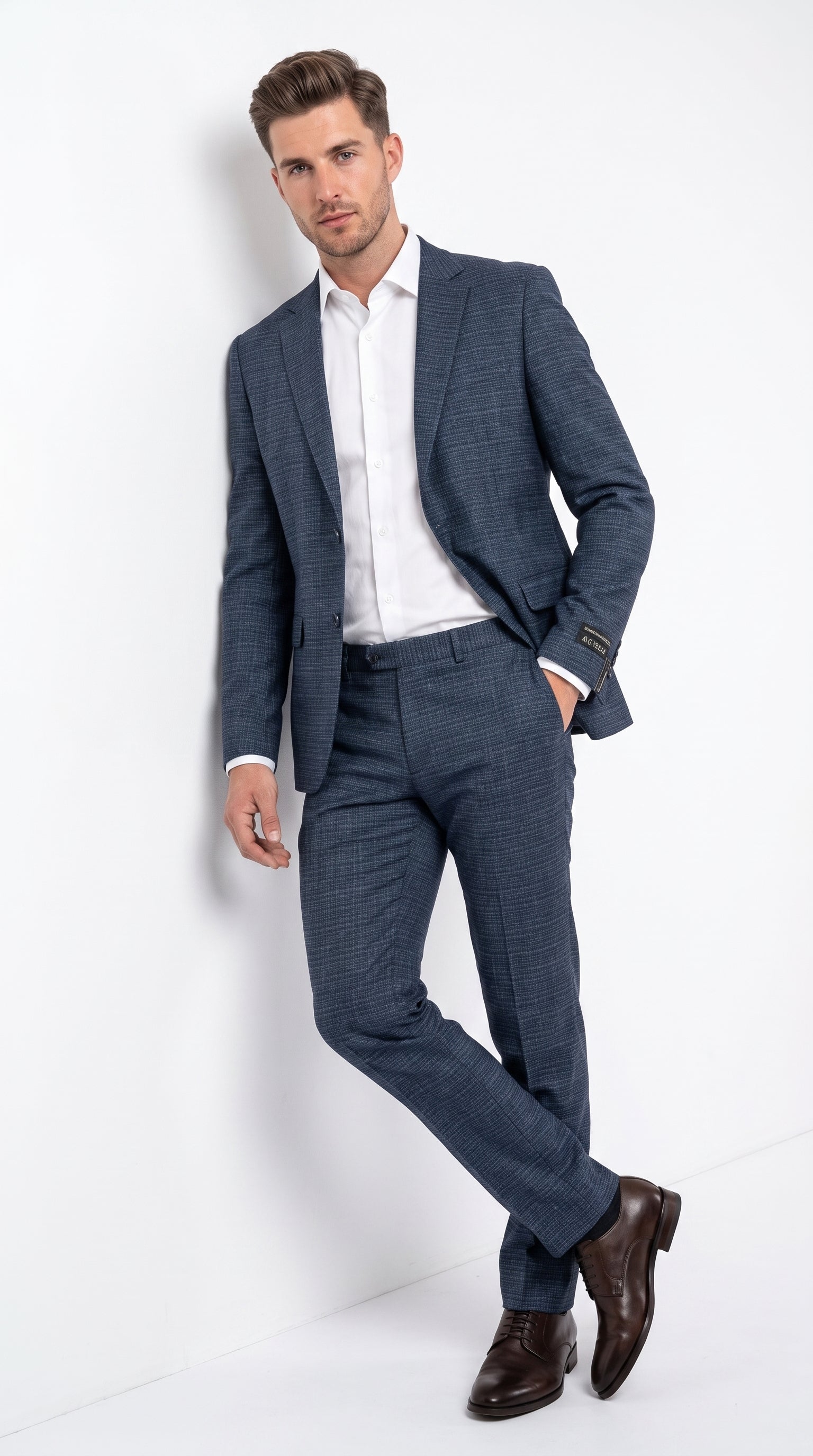 Men's Blue Micro Check Hounstooth small windowpane plaid 3-Piece Suit – Vested Slim Fit Business, Wedding & Formal Suit