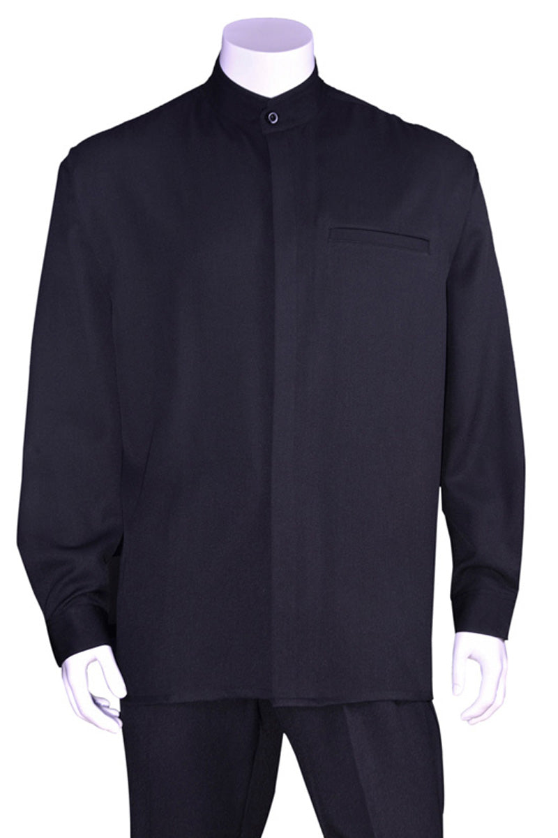 Mandarin Collar Leisure Set - Navy