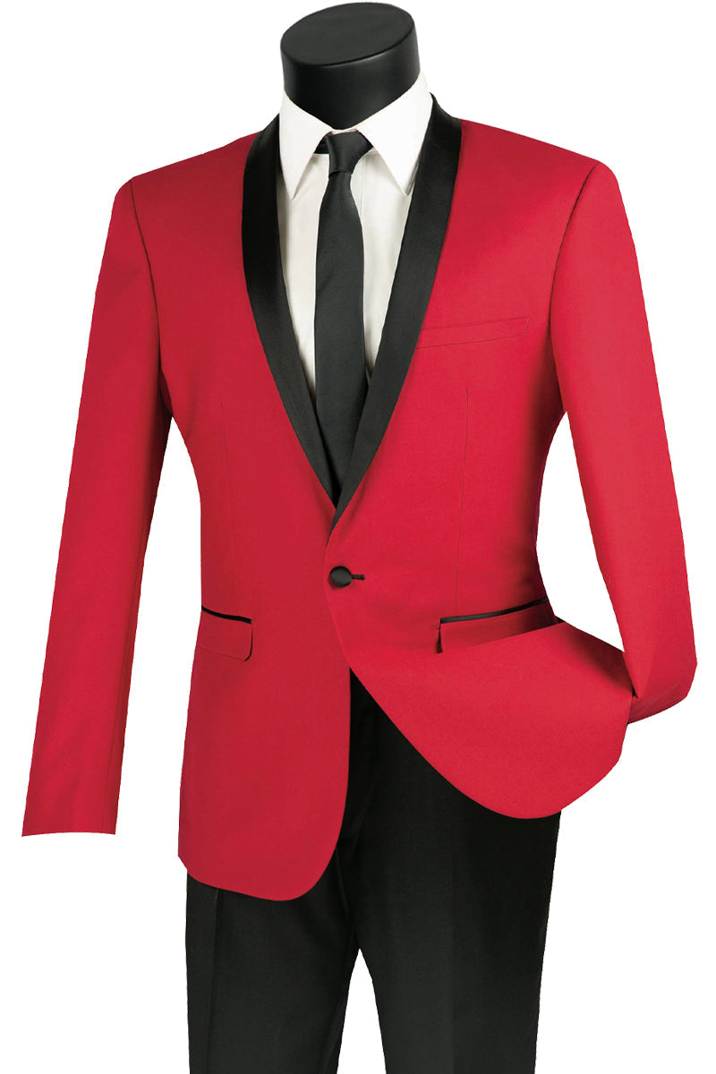 Mens Slim Fit One Button Shawl Tuxedo, Red