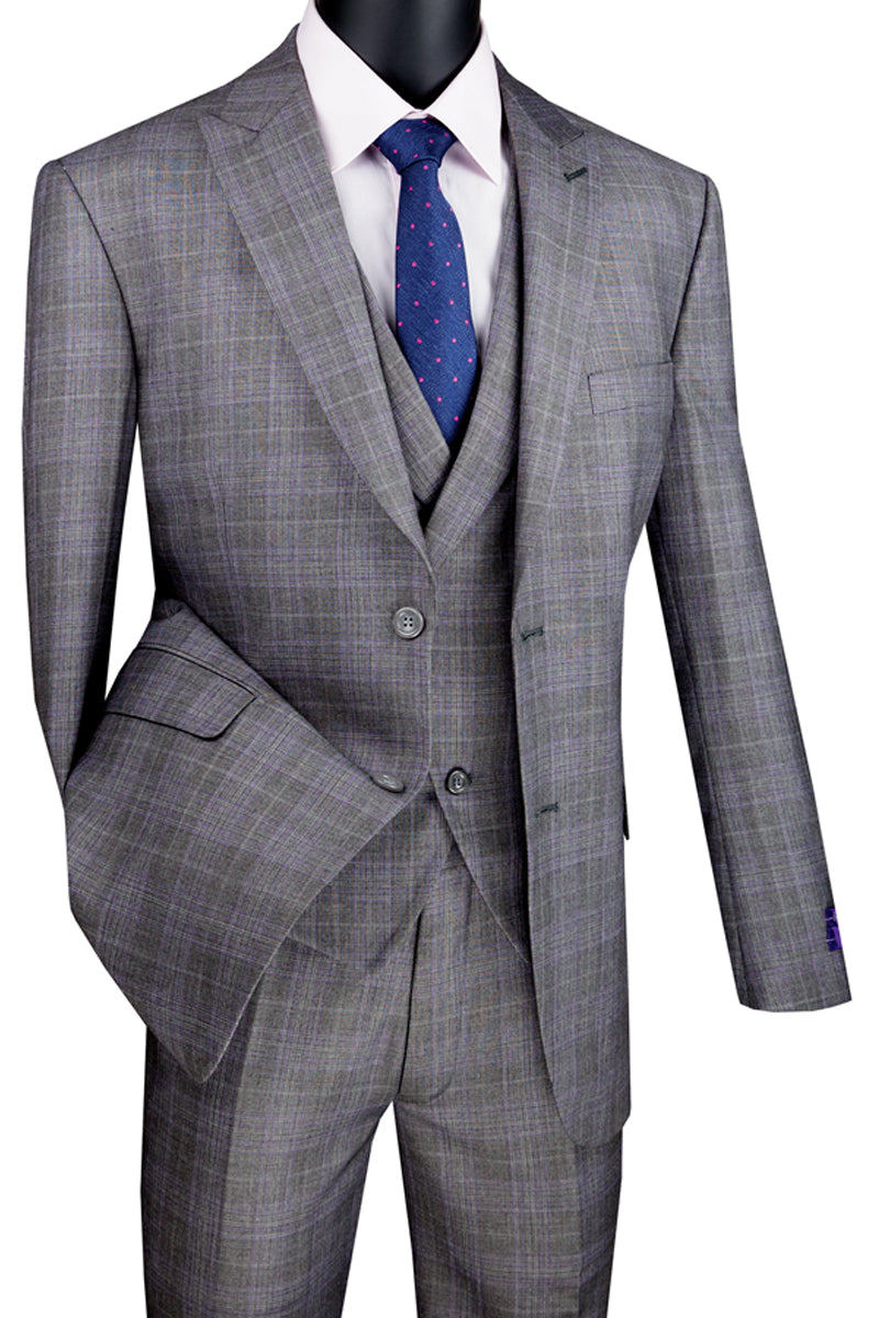 Grey Glenplaid 2-Button Vested Suit
