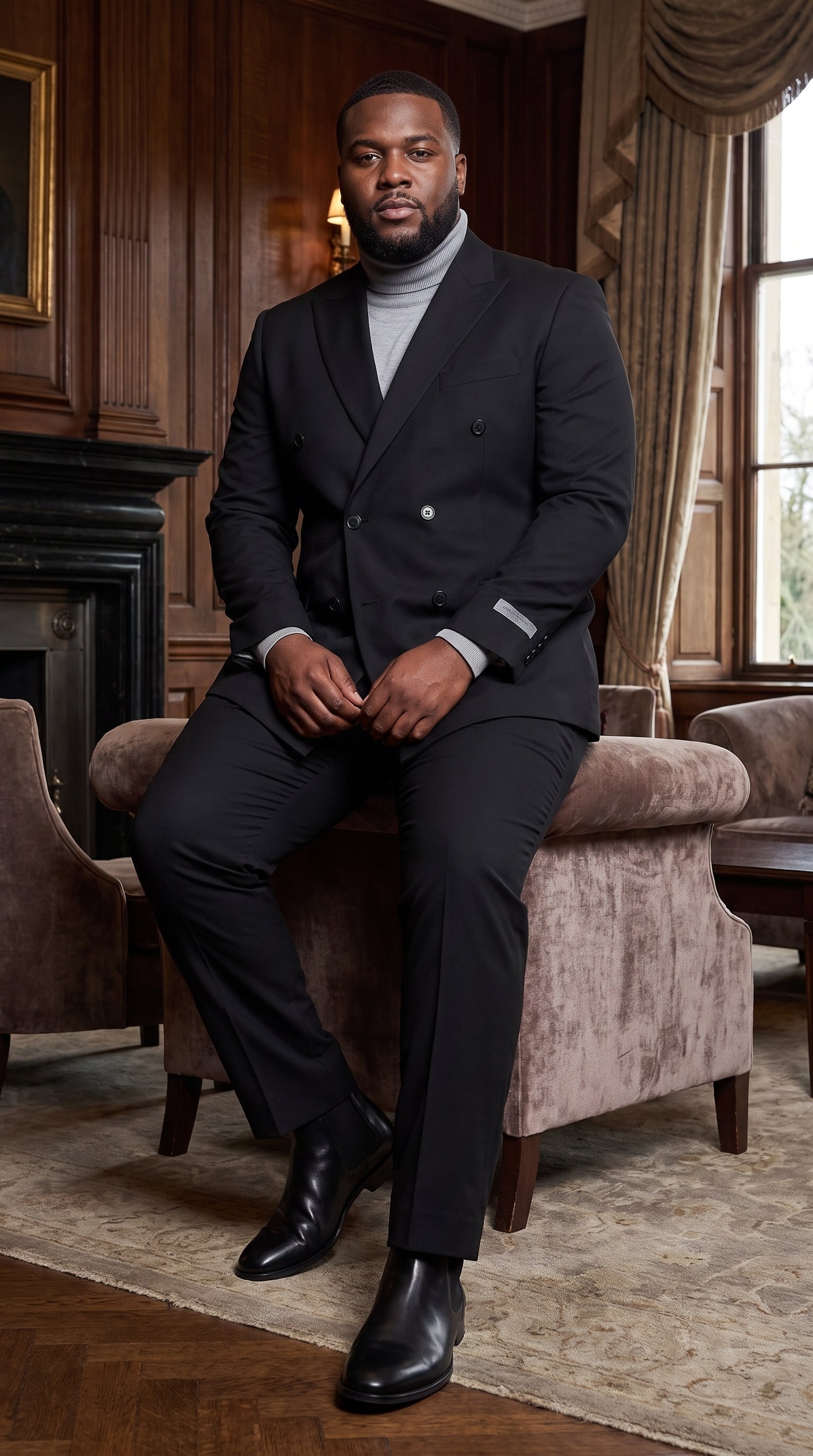 Men's Designer Stacy Adams Classic Double Breasted Suit in Black Peak Lapel Slim fit