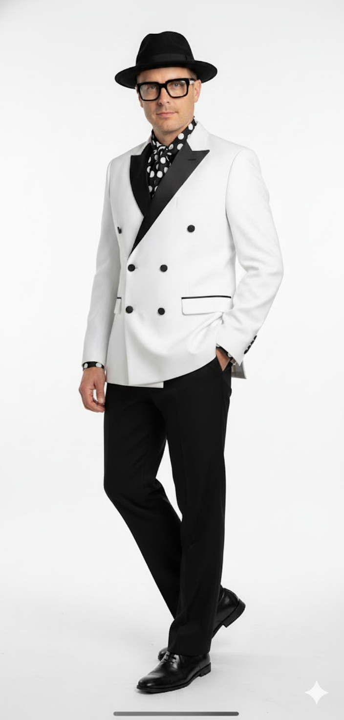 White & Black Double-Breasted Slim Tuxedo