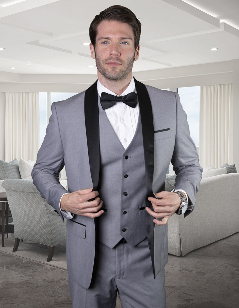 One Button Shawl Tuxedo in Grey & Black