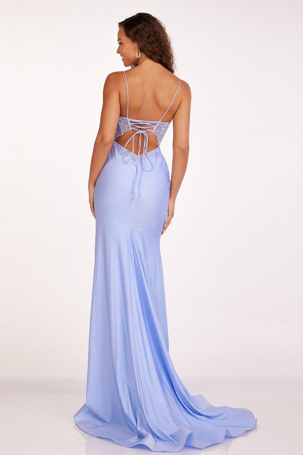 Abby Paris 90207 Applique Sheer Corset Slit Evening Gown