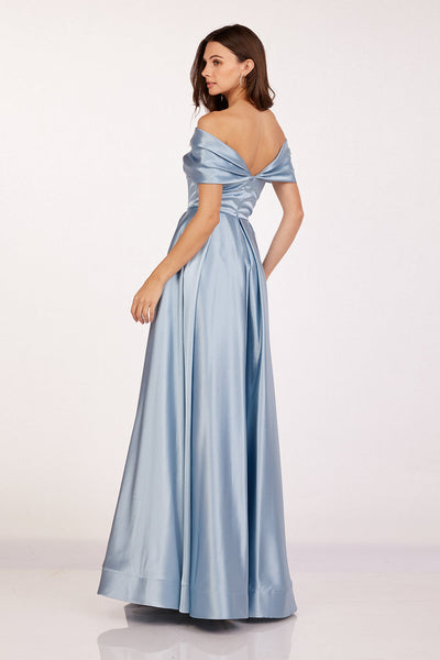 Abby Paris 90222 Satin Off Shoulder Sweetheart Slit Gown