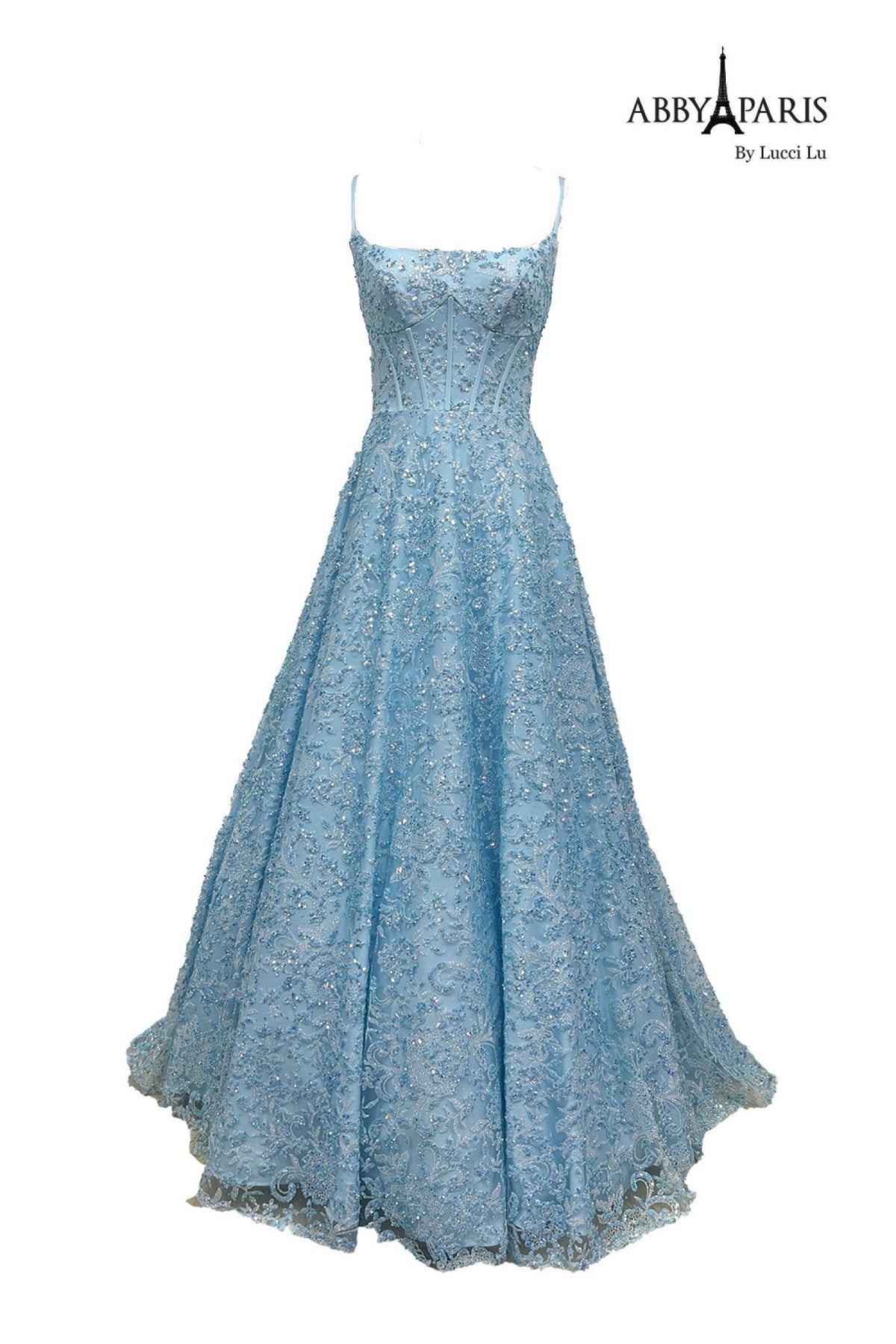 Abby Paris 90233 Embroidered Sequin Sleeveless A-Line Gown by Lucci Lu