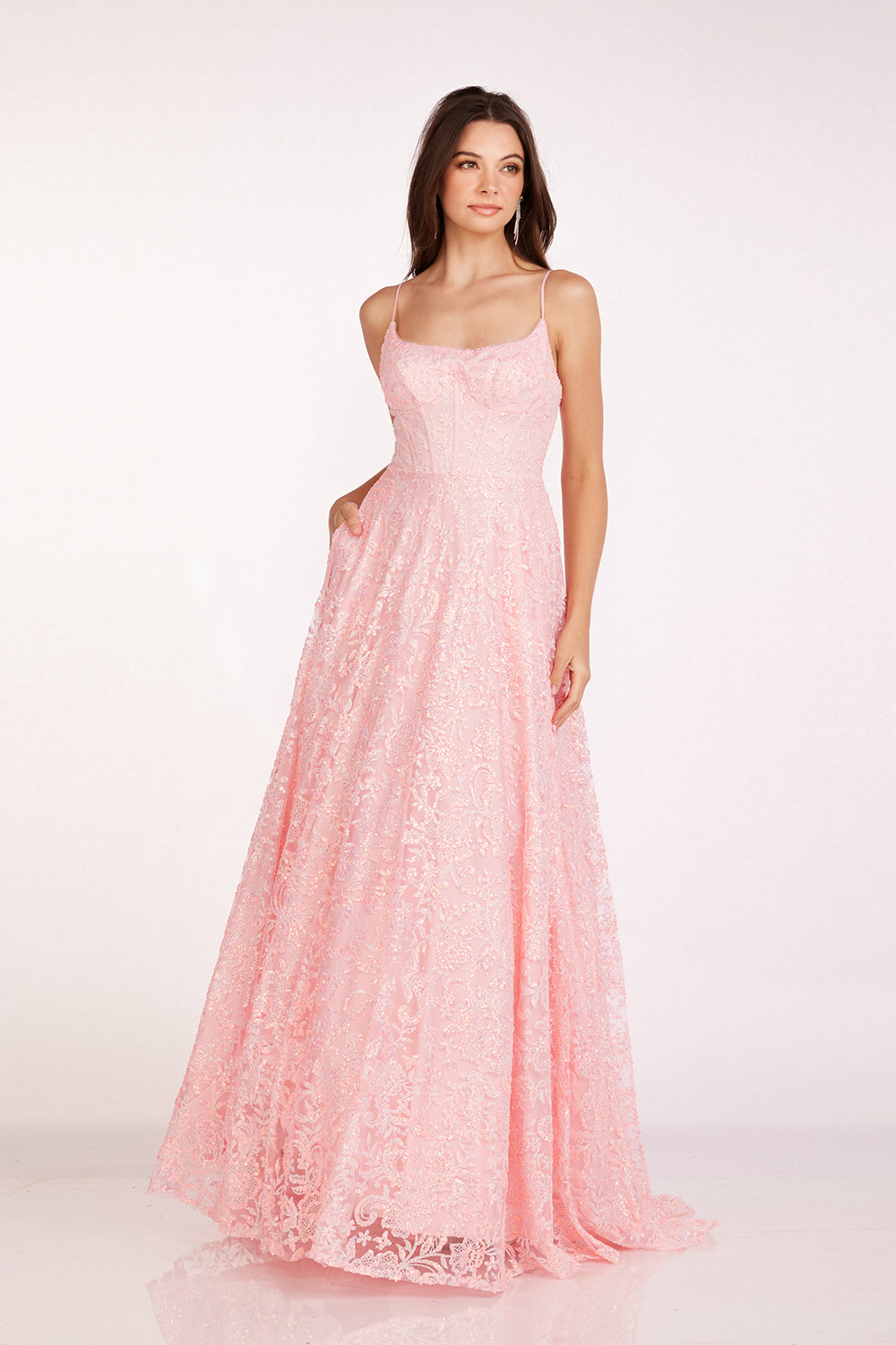 Abby Paris 90233 Embroidered Sequin Sleeveless A-Line Gown by Lucci Lu