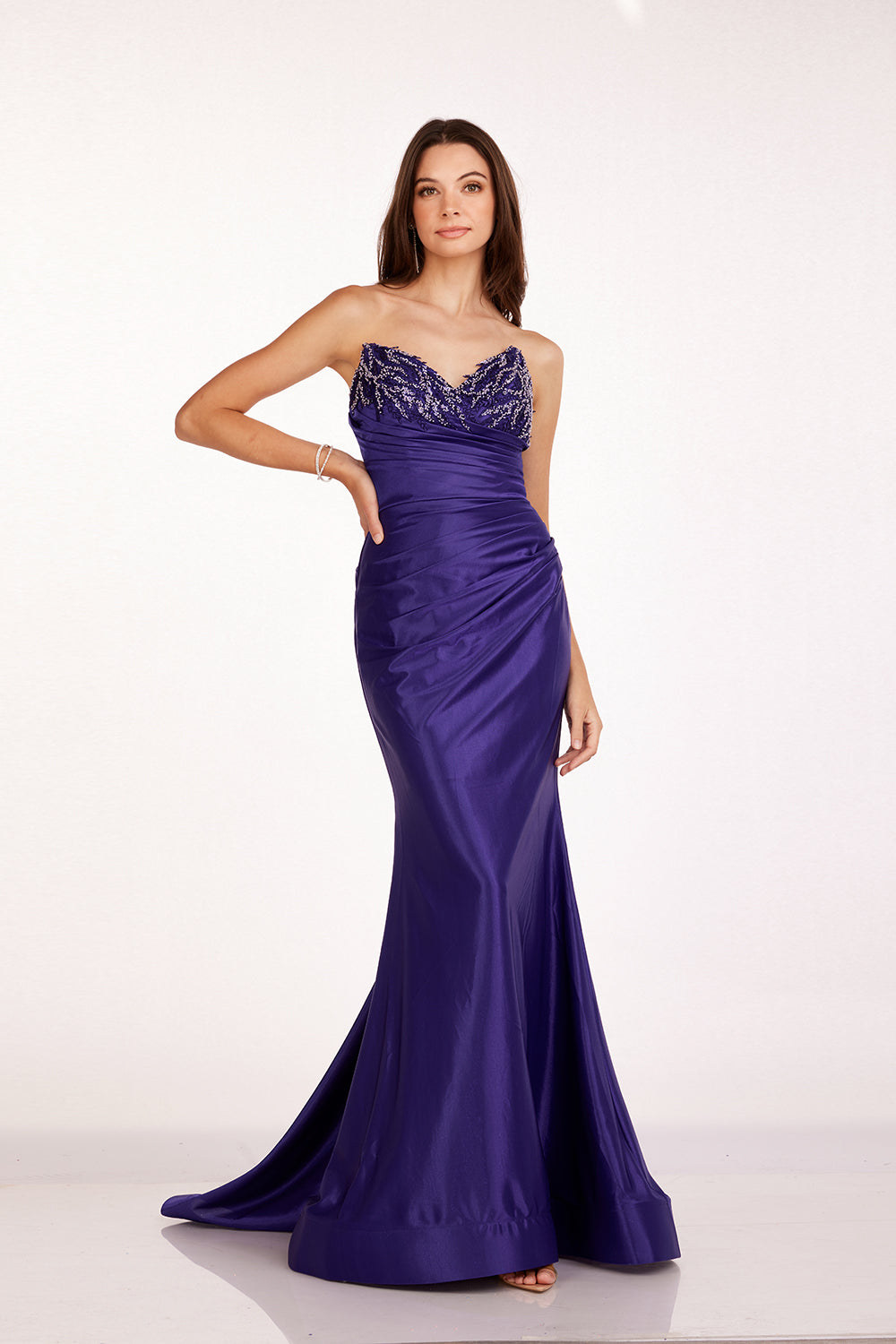 Abby Paris 90251 Beaded Strapless Fitted Slit Gown
