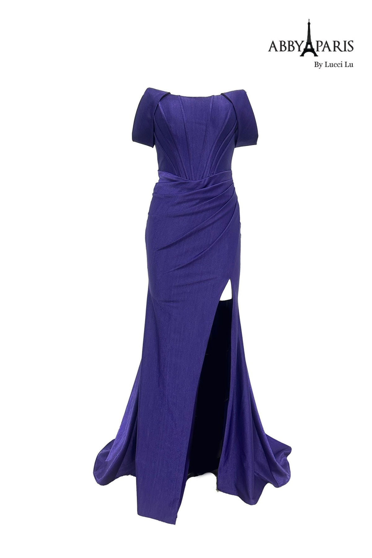 Abby Paris 90252 Off Shoulder Corset Fitted Slit Gown by Lucci Lu