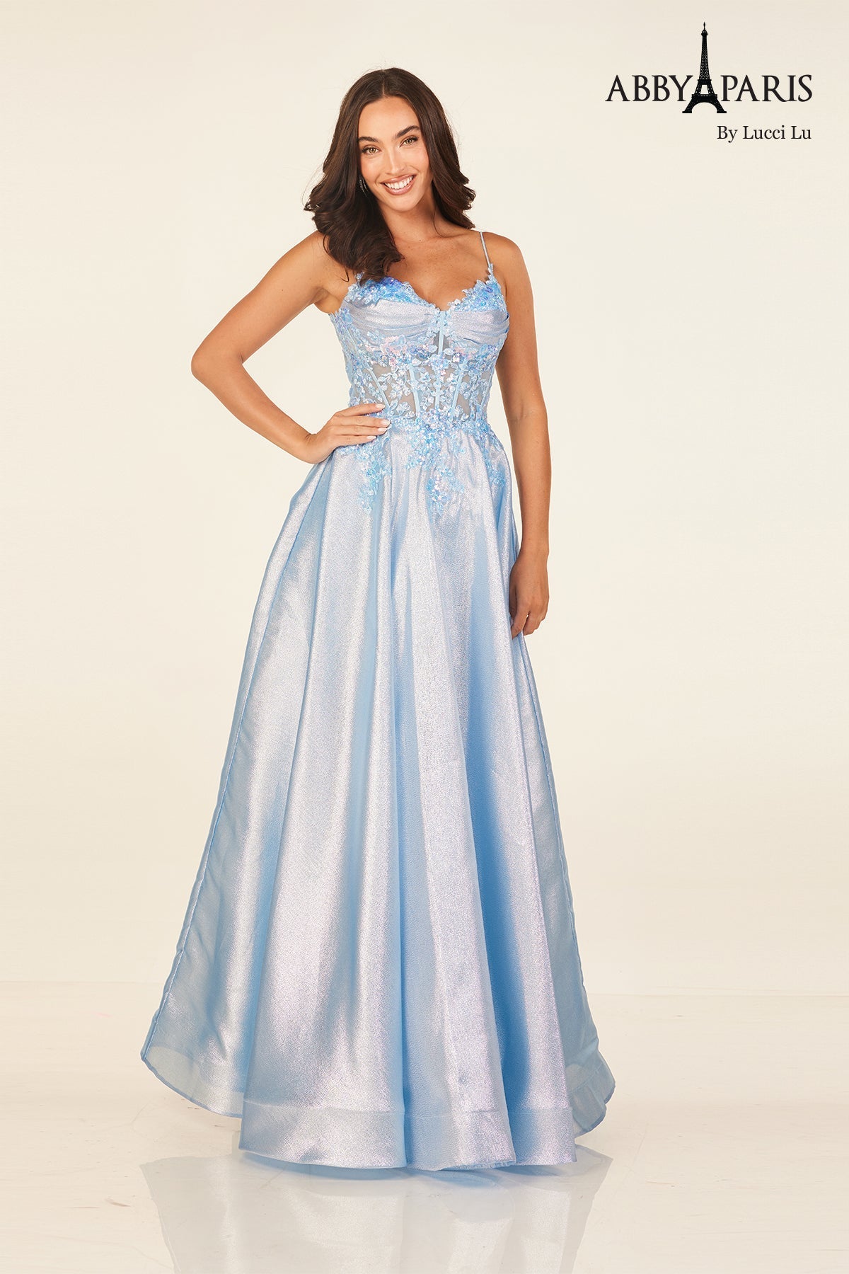 Radiant Metallic Sleeveless A-line Gown by Abby Paris 90290