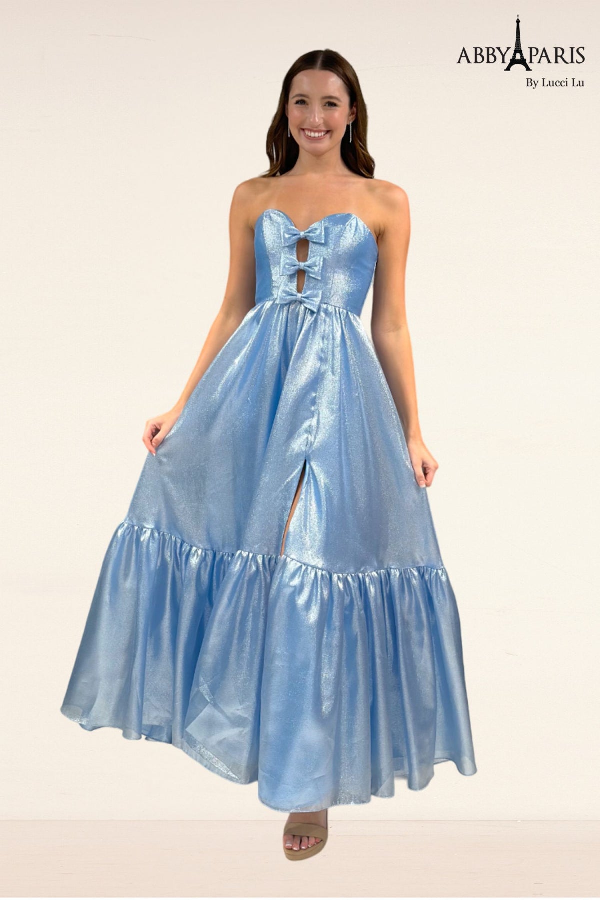 Strapless Bow A-Line Tea Length Dress – Abby Paris 90291 by Lucci Lu