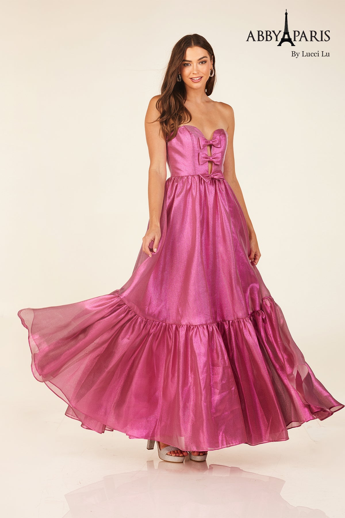 Strapless Bow A-Line Tea Length Dress – Abby Paris 90291 by Lucci Lu