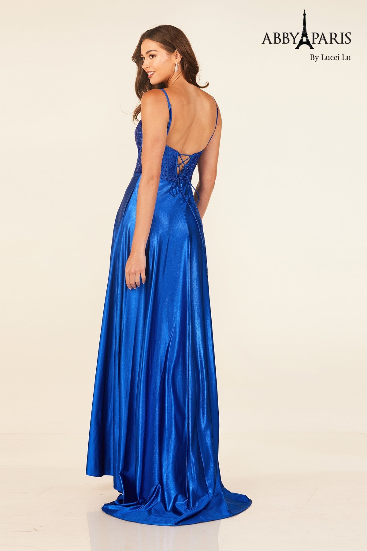 Abby Paris 90300 Heat Stone Sleeveless A-line Slit Gown by Lucci Lu