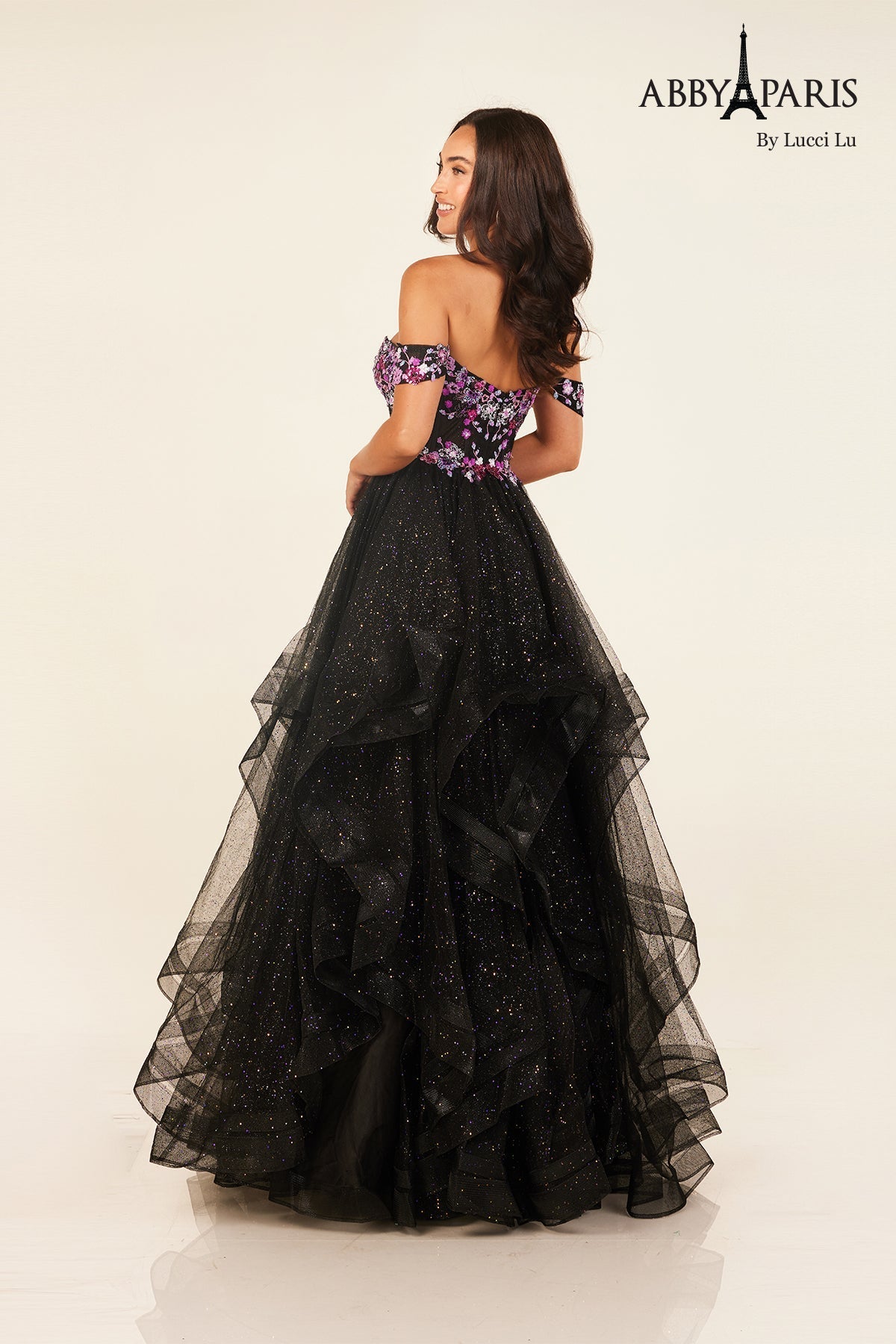 Abby Paris 90317 Off Shoulder A-line Ruffled Evening Gown