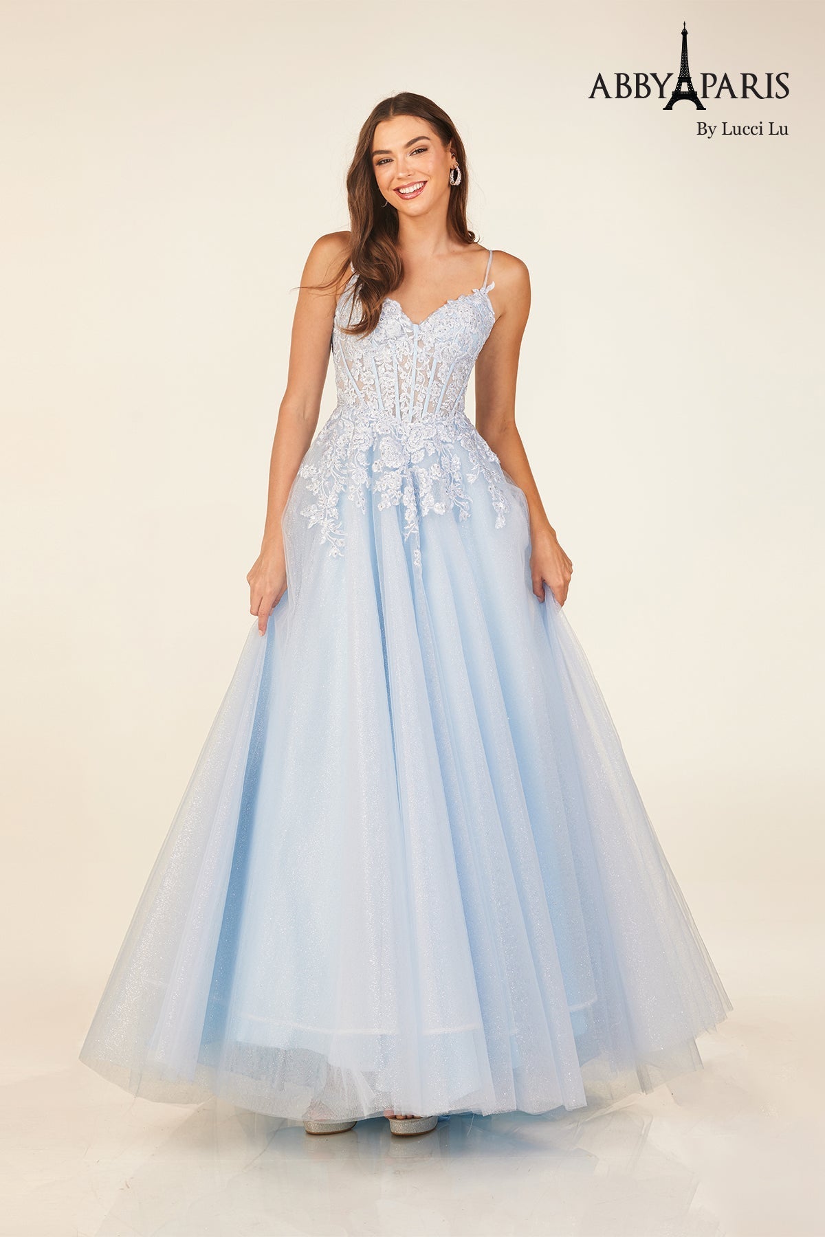 Abby Paris 90327 Applique Sleeveless A-line Evening Gown