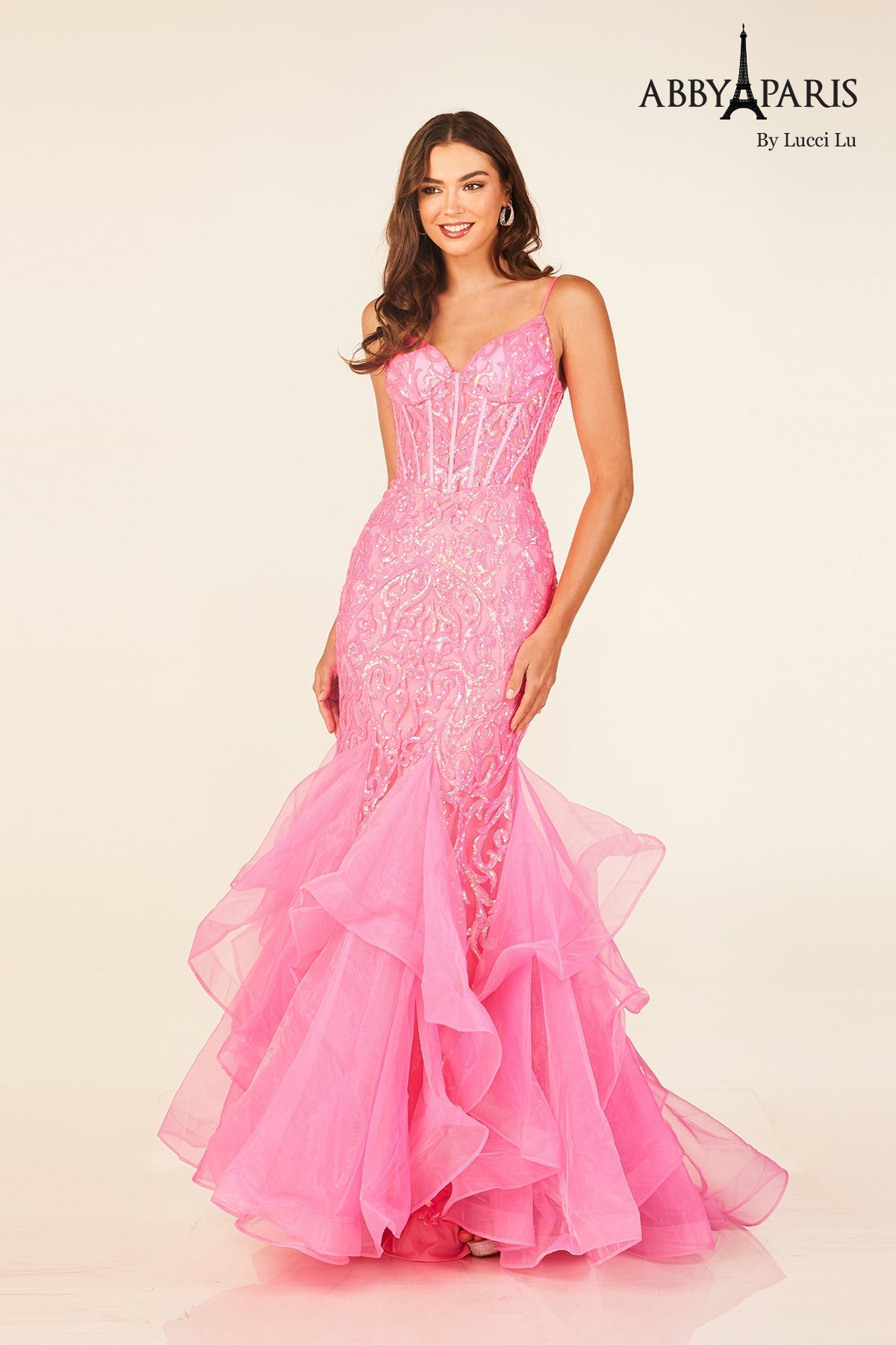 Abby Paris 90331 Sleeveless Ruffled Mermaid Evening Gown
