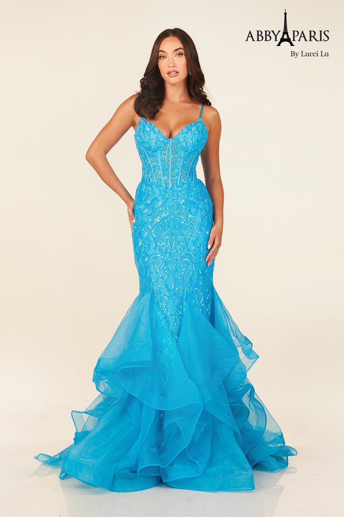 Abby Paris 90331 Sleeveless Ruffled Mermaid Evening Gown