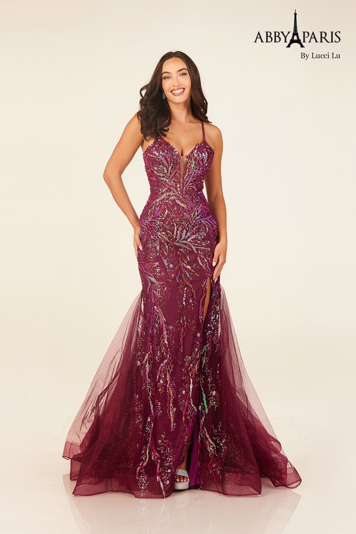 Abby Paris 90332 Beaded Sleeveless Slit Evening Gown by Lucci Lu