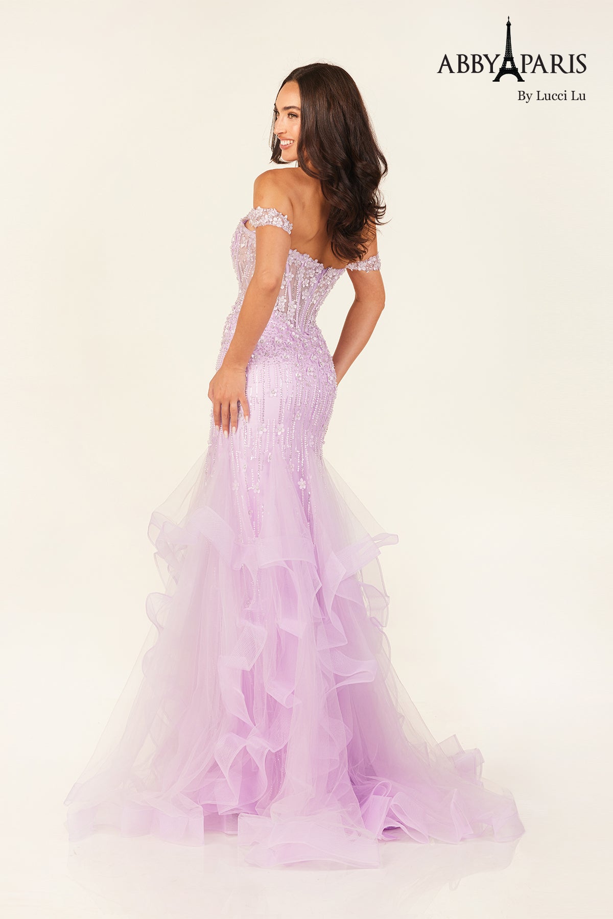 Abby Paris 90333 Off Shoulder Ruffled Evening Gown by Lucci Lu