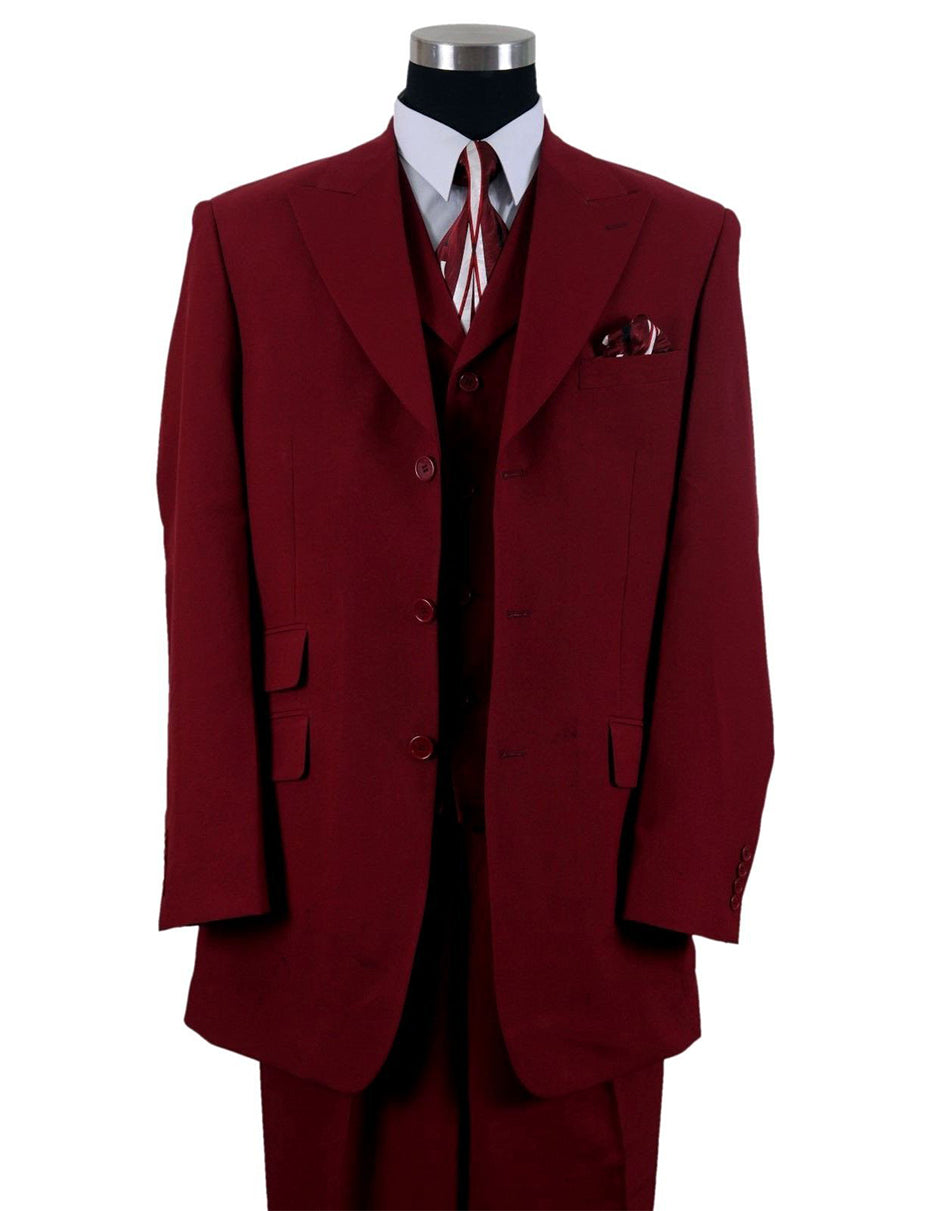 3 Button Peak Lapel Burgundy Suit - Modern Classic