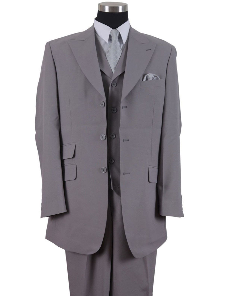 Three Button Grey Peak Lapel Suit for Men