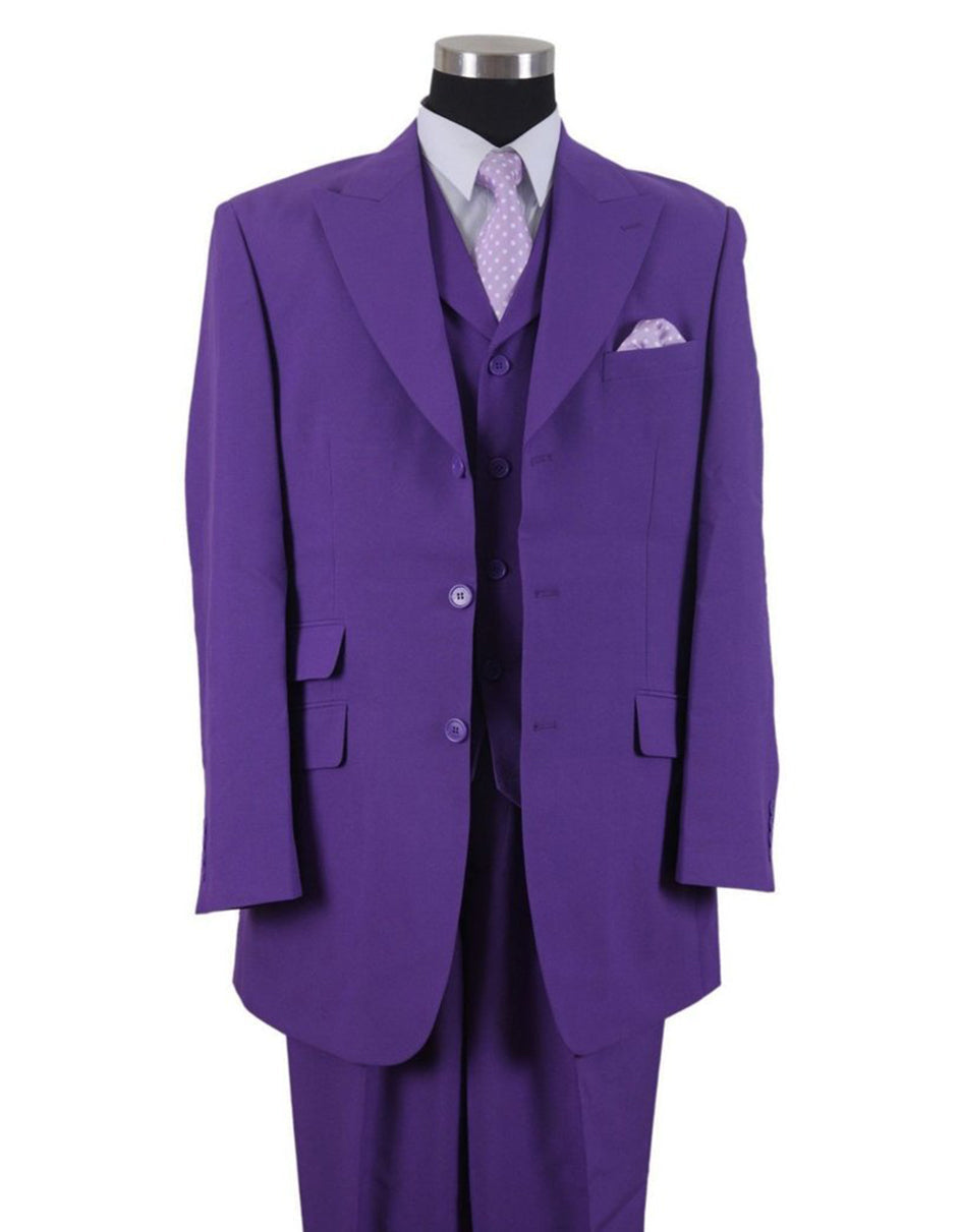 3 Button Peak Lapel Purple Suit for Men