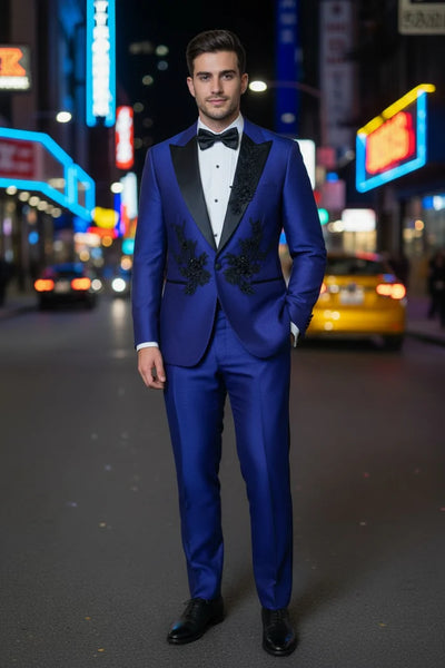 Menβs Parini Royal Blue Embellished Suit β Modern Fit Peak Lapel Prom & Formal Suit