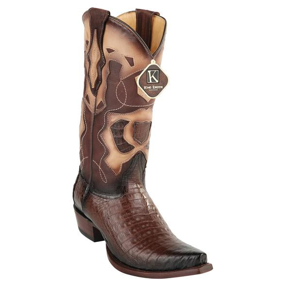 King Exotic Caiman Snip Toe Boots Burnished Brown