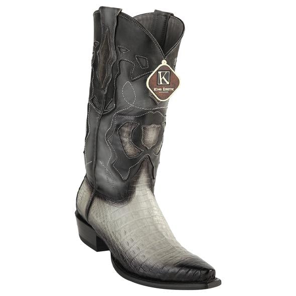 Handcrafted Burnished Gray Caiman Belly Boots