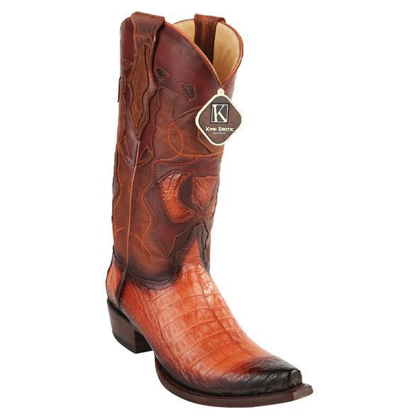 Handcrafted Caiman Belly Snip Toe Boots - Cognac