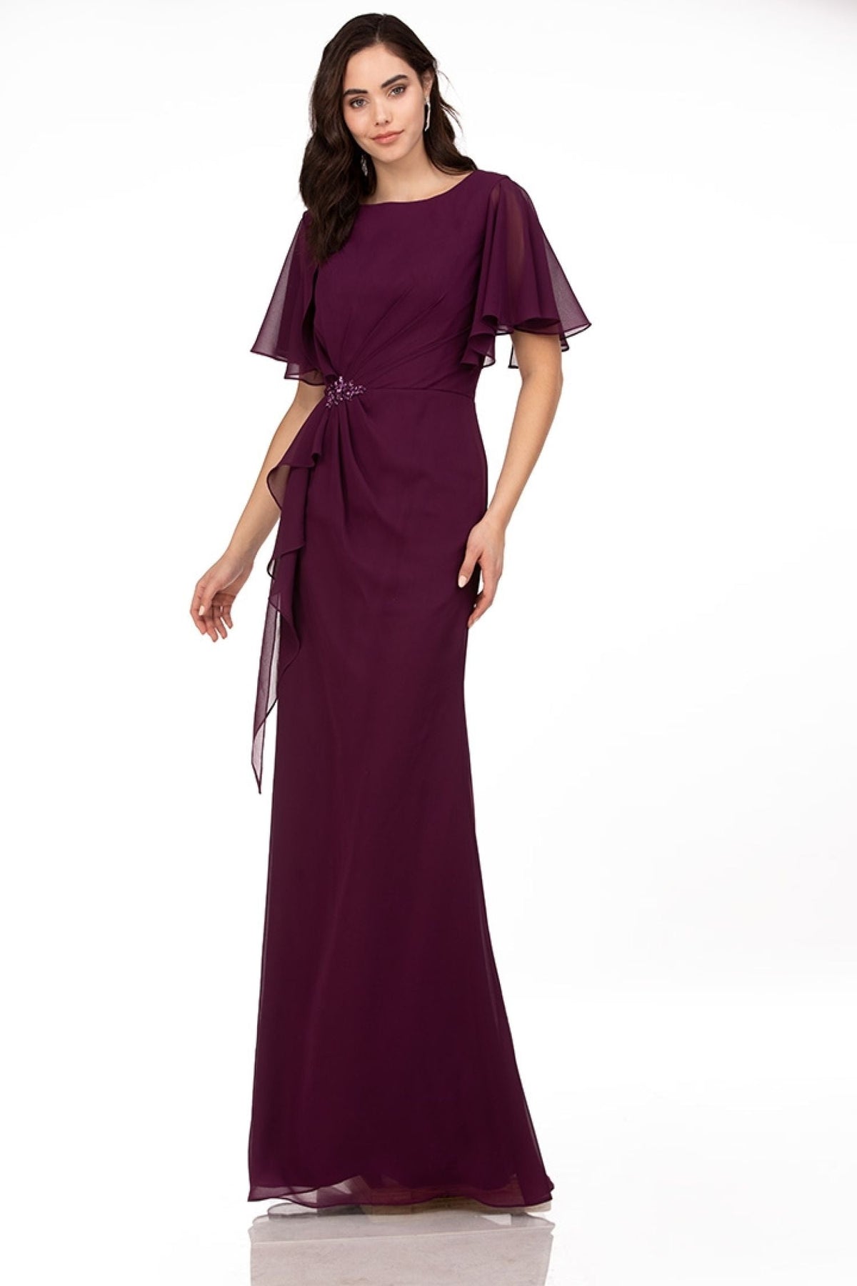Abby Paris 96066 Flowing Chiffon A-line Flutter Sleeve Gown