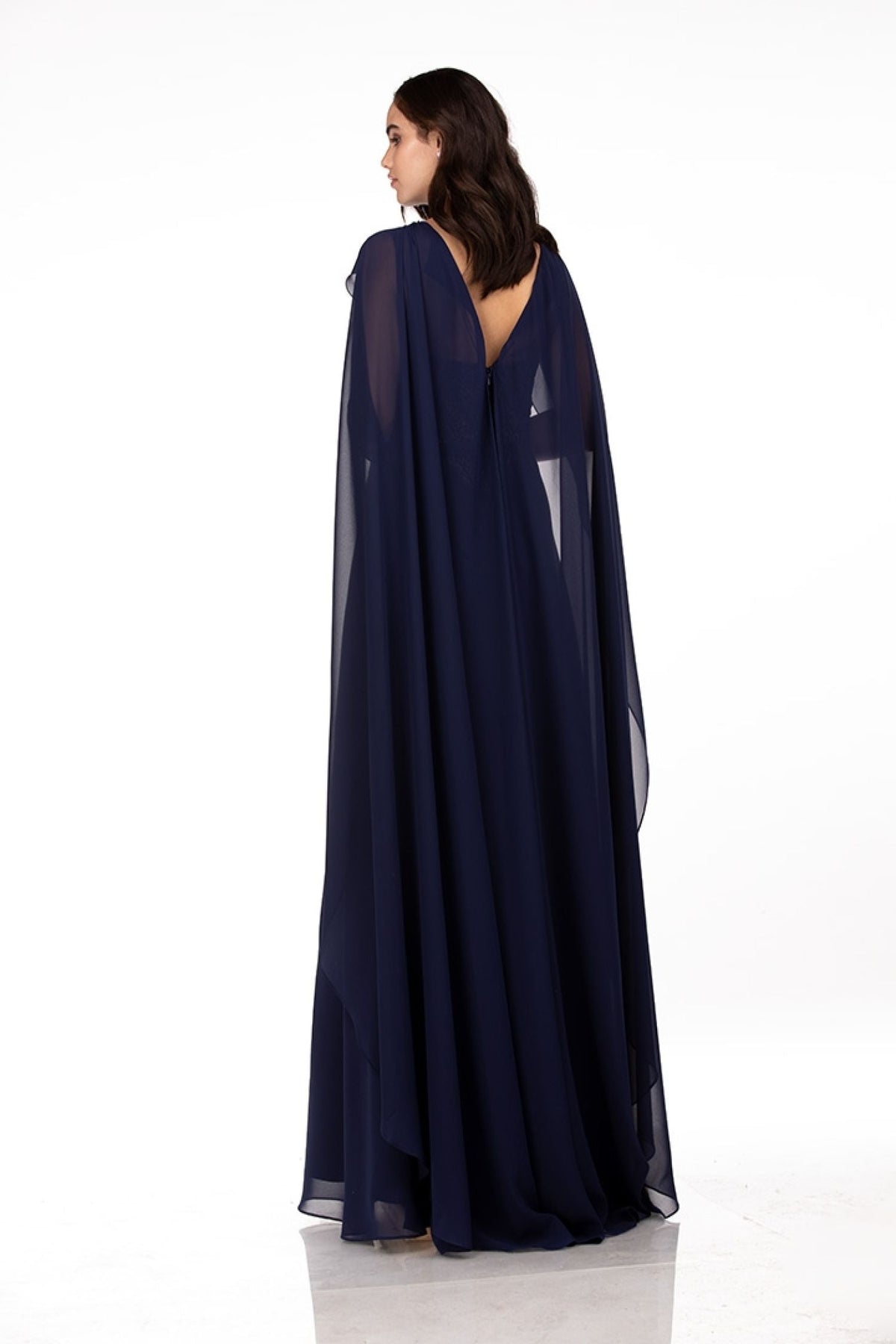 Abby Paris 96067 Lace Cape Gown with Flowing A-line Skirt