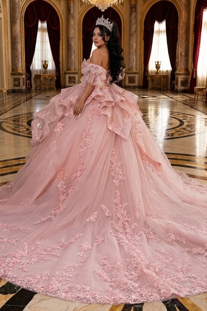 Quinceañera Ball Gown with Corset Bodice 3D Lace Appliqués & Detachable Train By Layla K LK289